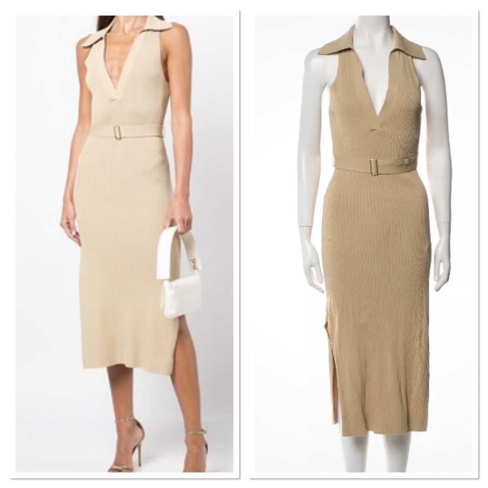 NICHOLAS Guilianna ribbed MIDI Dress Stretch Ribbed Beige/Tan Small